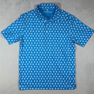 Swinton Pickleball Size Medium All Over Print Performance Stretch Blue Polo